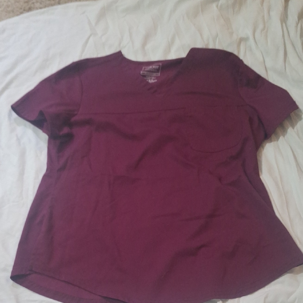 Cherokee Workwear V Neck Scrubs Top Cranberry